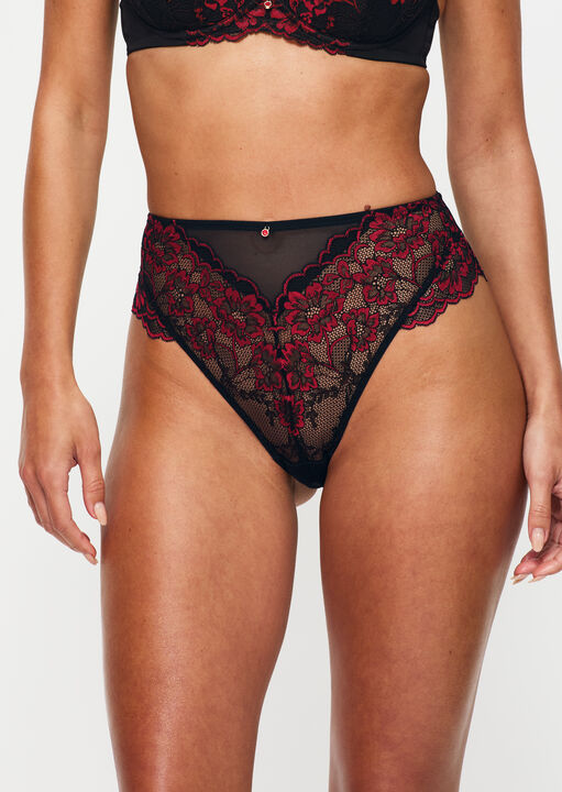 Ann Summers Women's Black Sexy Lace High Waist Brazilian Brief /Red / Size 14 - Image 4