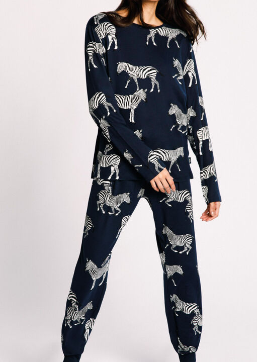 Chelsea Peers Navy Zebra Jersey Long Sleeve Set, 18