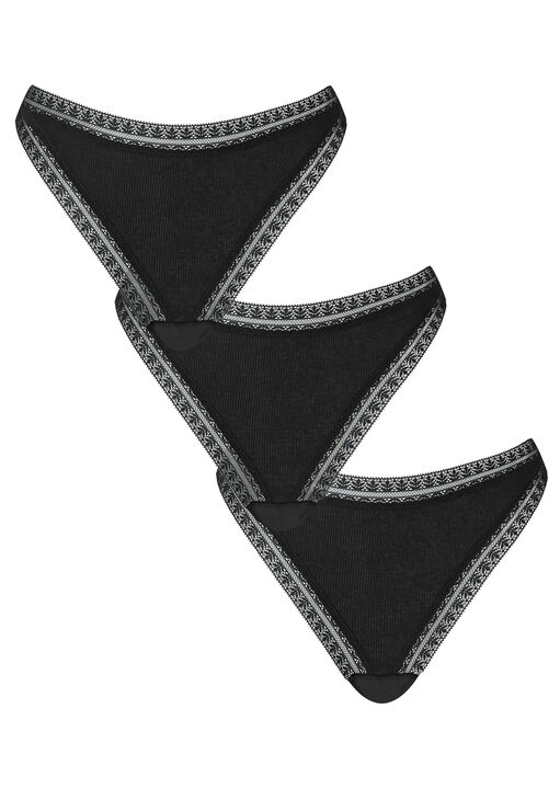 Knickerbox Black Geometric Cotton Lace Thong - Pack Of 3, 18 - Image 1