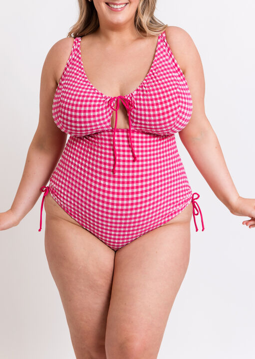 Curvy Kate Pink Holiday Check Non Wired Swimsuit, 32F/Ff