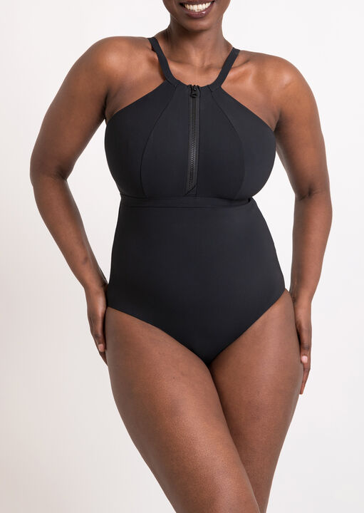 Curvy Kate Black Ziptide Non-Wired Swimsuit, Small