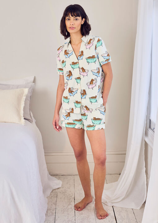 Chelsea Peers Cotton Bubble Bath Leopards Print Short Pyjama Set - Green - Image 2