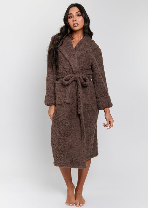 Loungeable Brown Chunky Sherpa Robe, L