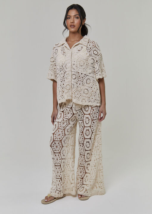 South Beach White Crochet Short Sleeve Shirt 14 - Image 3