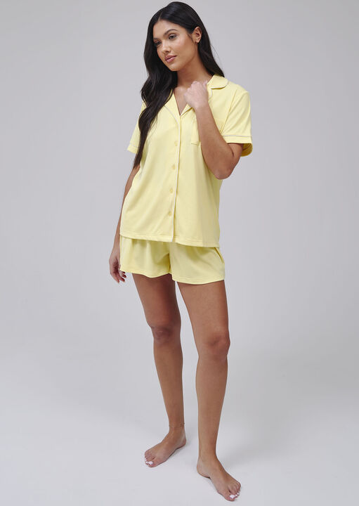 Loungeable Yellow Rib Short Sleeve Revere Set, S