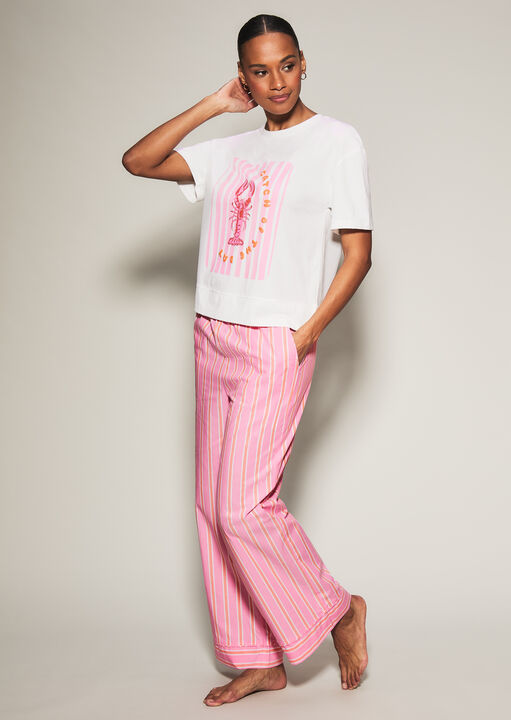 Knickerbox Women's Pink Lobster Stripe Pyjama T-Shirt & Trouser Set In | Size: 12 - Image 2